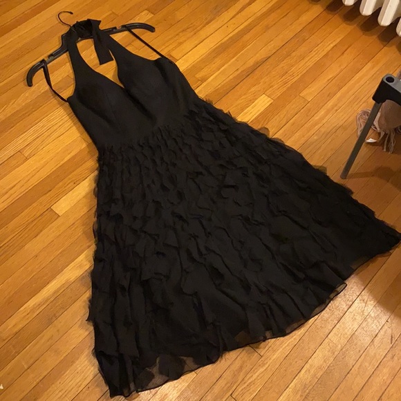 WHBM Black Halter Neck Ruffle Skirt MIDI Dress - Picture 2 of 14